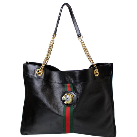 GUCCI Rajah Large Leather Tote Shoulder Bag Black 537219