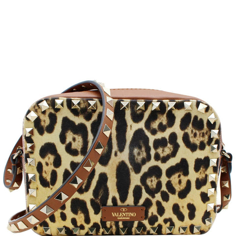 VALENTINO Rockstud Leopard Canvas Leather Camera Bag Selleria