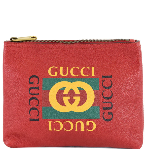 Gucci Pebbled Leather Medium Logo Portfolio Clutch Red