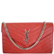YVES SAINT LAURENT Matelasse Chevron Leather Envelope Chain Wallet Red