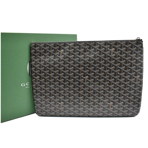 GOYARD Senat Pochette GM Goyardine Canvas Pouch Bag Black