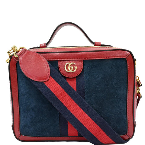 GUCCI Ophidia GG Small Web Suede Leather Top Handle Shoulder Bag Red 550622