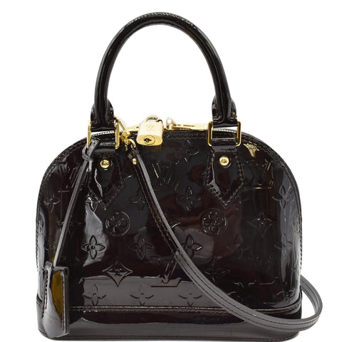 LOUIS VUITTON Alma BB Vernis Leather Satchel Crossbody Bag Amarante