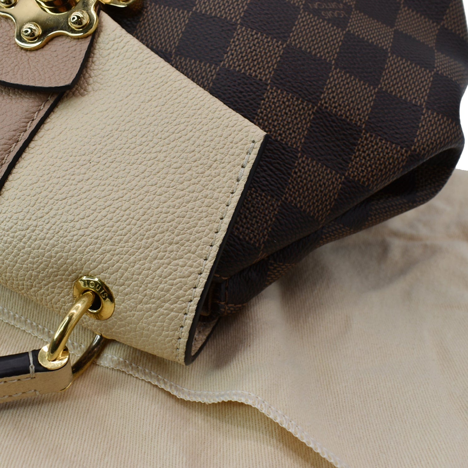 authentic louis vuitton clapton backpack damier ebene beige leather LOUIS VUITTON Clapton Damier Ebene Backpack Bag Creme Beige