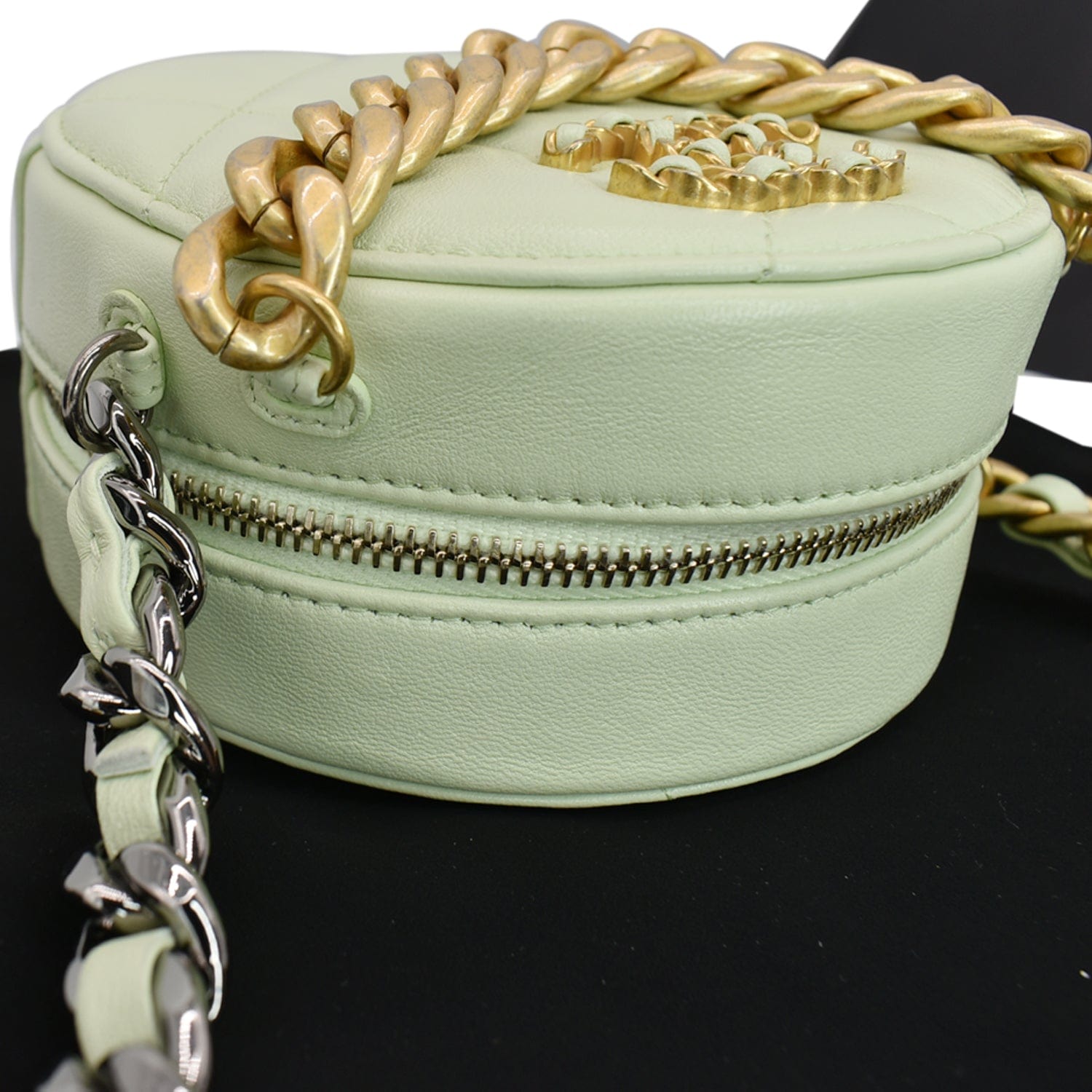 Green Quilted Caviar Round Crossbody