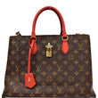 LOUIS VUITTON Flower Monogram Canvas Tote Shoulder Bag Brown/Red