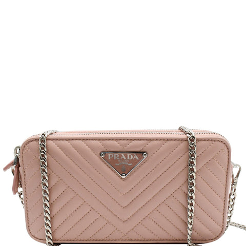 PRADA Nappa Mini Impunture Bandoliera Chain Leather Crossbody Bag Orchidea