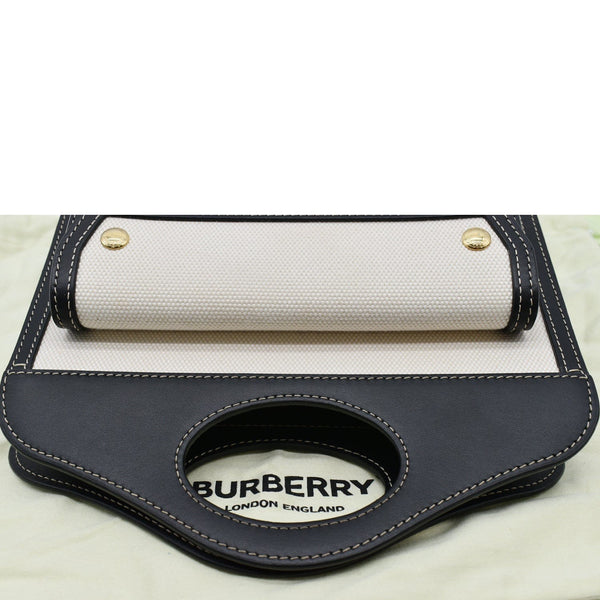 BURBERRY Mini Logo Graphic Canvas Leather Pocket Tote Bag Natural