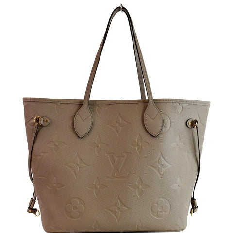 LOUIS VUITTON Neverfull MM Monogram Empreinte Tote Bag Beige