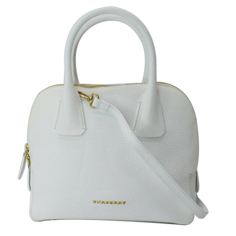 BURBERRY Grainy Leather Bowling Shoulder Bag White