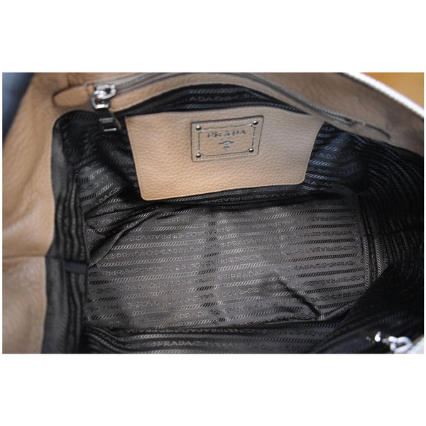 PRADA Inchiostro Vitello Daino Leather Double Handle Satchel Bag Tan