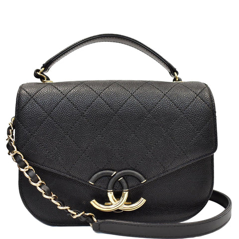 CHANEL Coco Cuba Quilted Grained Calfskin Leather Top Handle Bag Black