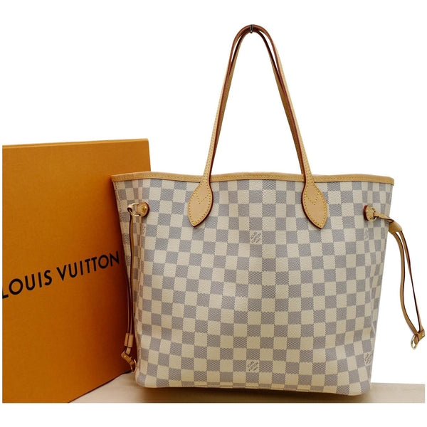 LOUIS VUITTON Neverfull MM Damier Azur Tote Bag Rose Ballerine