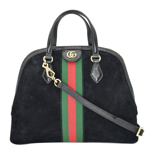 GUCCI Ophidia GG Suede Web Top Handle Crossbody Bag Black 524533