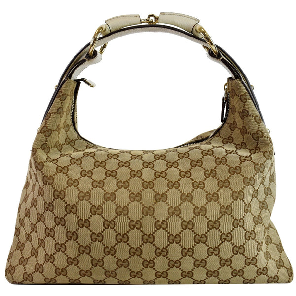 GUCCI Horsebit Medium GG Canvas Hobo Bag Beige 115867