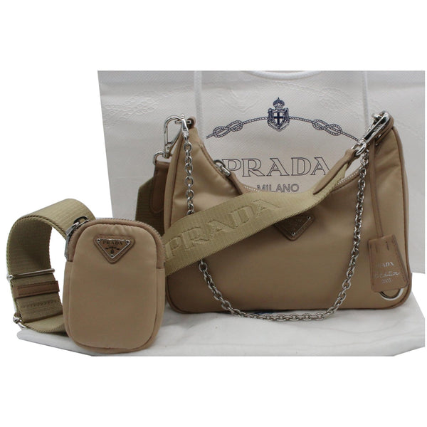PRADA Re-Edition 2005 Nylon Shoulder Bag Beige