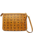 MCM Visetos Monogram Coated Canvas Wristlet Zip Pouch Cognac