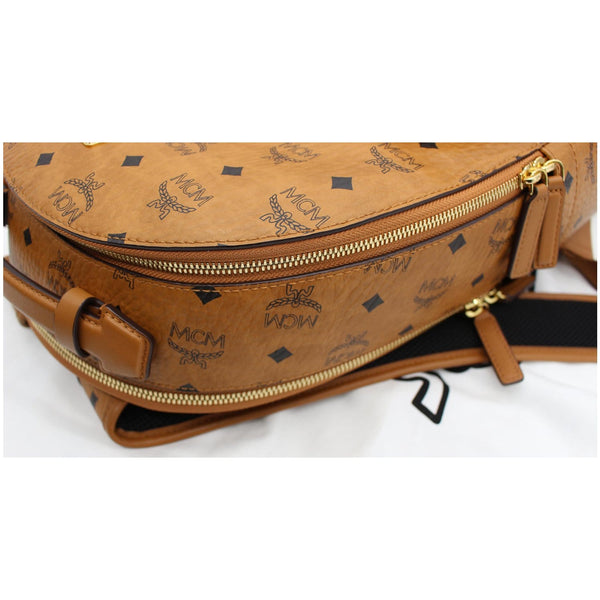 MCM Stark Medium Visetos Monogram Canvas Backpack Bag Cognac Red