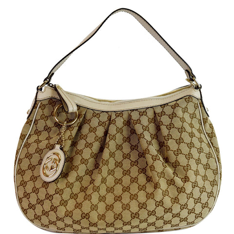 GUCCI Medium Sukey GG Canvas Hobo Bag Beige 232955
