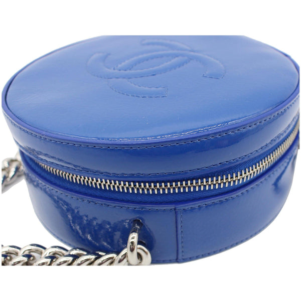 CHANEL Round as Earth Patent Leather Crossbody Bag Blue