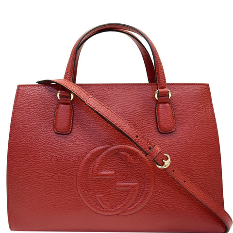GUCCI Soho Disco Top Handle Pebbled Leather Shoulder Bag Red 607721