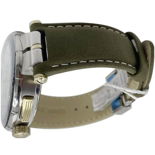 VERSACE Greca Chronograph Leather Date Watch Silver Dial 45MM