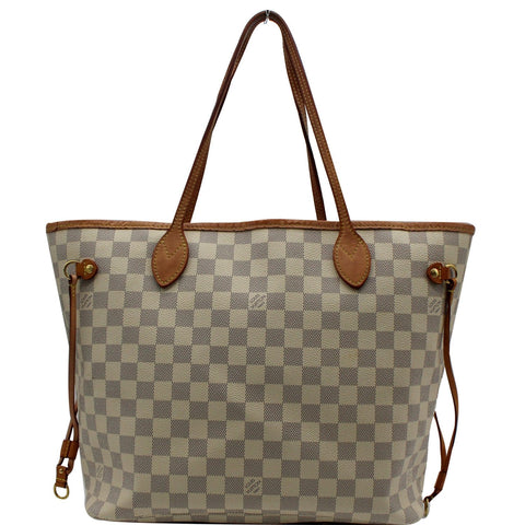LOUIS VUITTON Neverfull MM Damier Azur Tote Shoulder Bag White