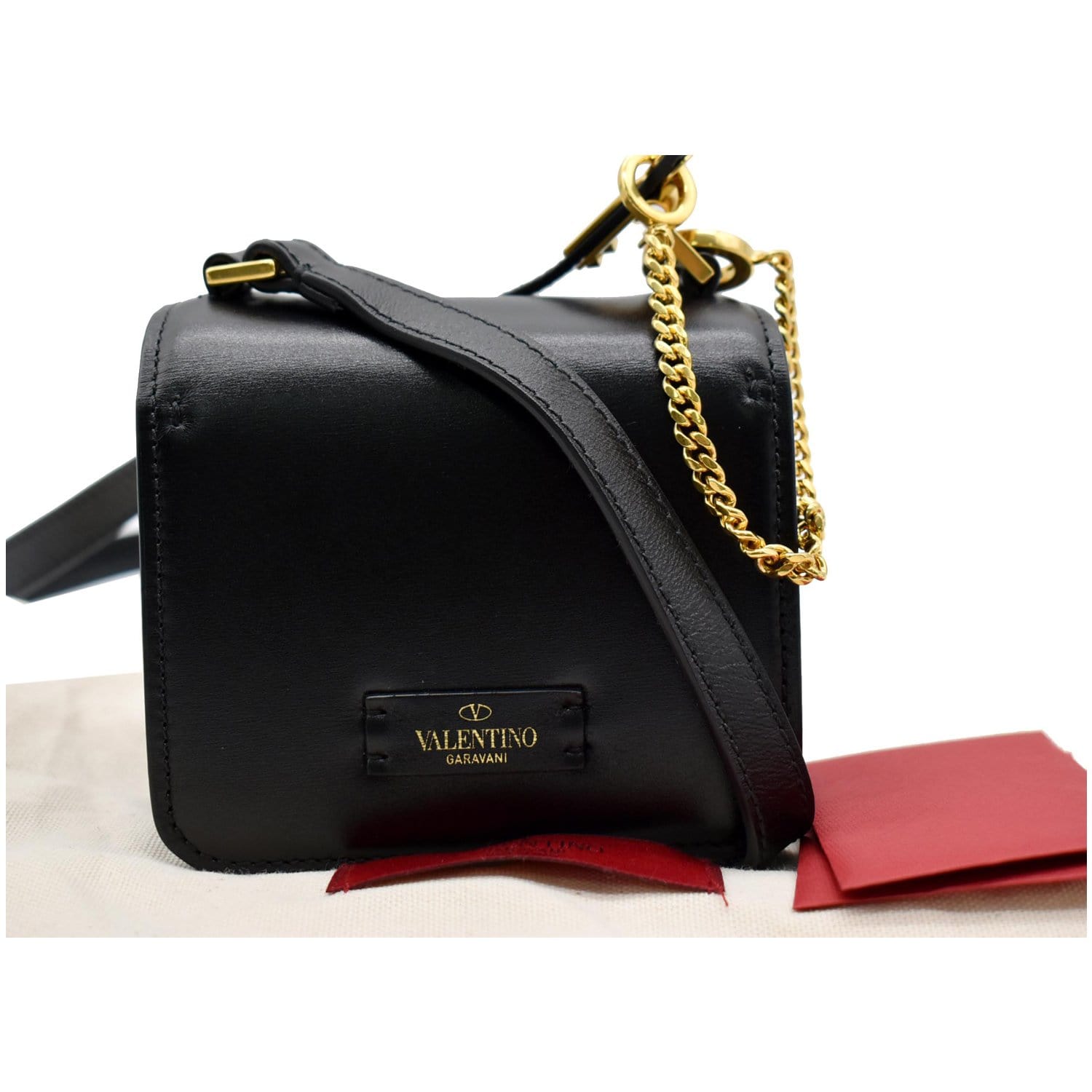 Valentino, Bags, Valentino Blackred Leather Vring Flap Shoulder Bag