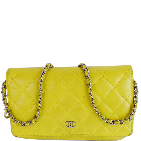 CHANEL Wallet On Chain Lambskin Leather WOC Crossbody Bag Yellow