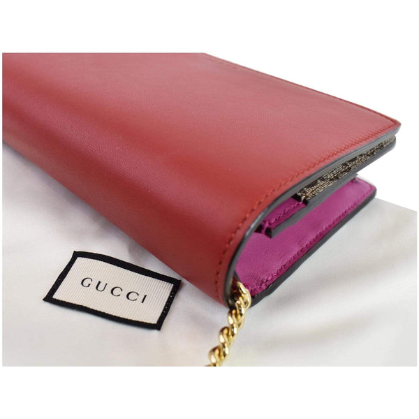 Gucci GG Supreme Chain Wallet Clutch Bag Red For Women - corner side view