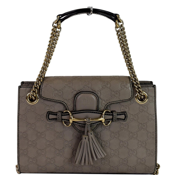 Gucci Emily Guccissima Leather Chain Crossbody Bag Grey