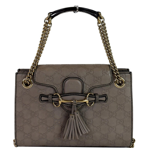 GUCCI Emily Guccissima Leather Chain Crossbody Bag Grey 369621