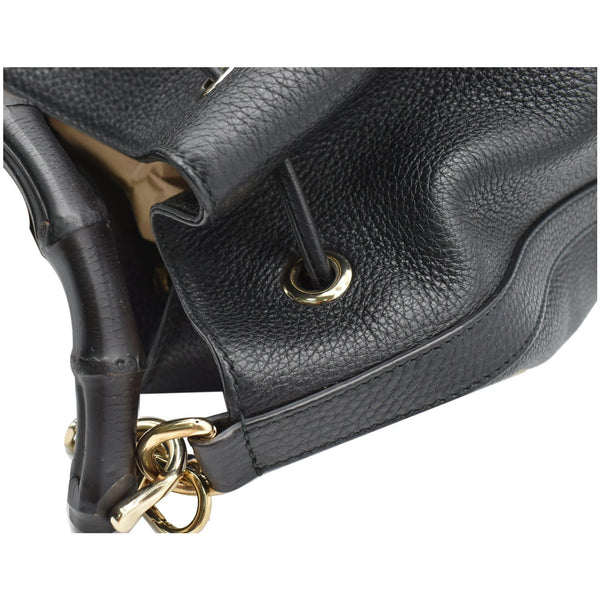 GUCCI Miss Bamboo Medium Leather Bucket Shoulder Handbag Black 387613