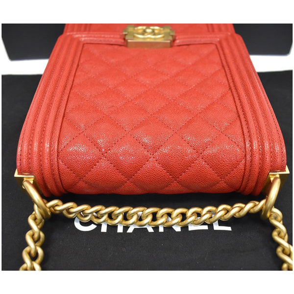 Chanel North-South Boy Quilted Caviar Leather Shoulder Bag red color