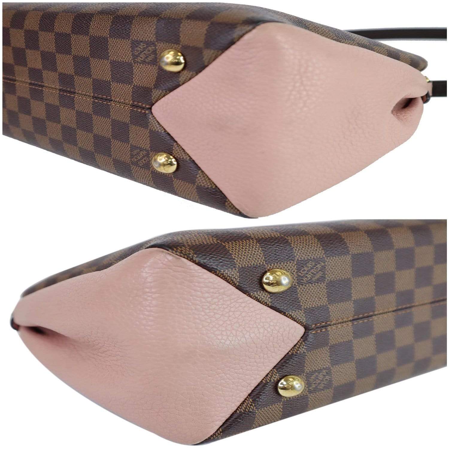 Authentic Louis Vuitton Damier Ebene Canvas With Pink Leather Brittany Bag