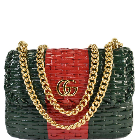 GUCCI Wicker Linea Cestino Mini Web Shoulder Bag Green 524829