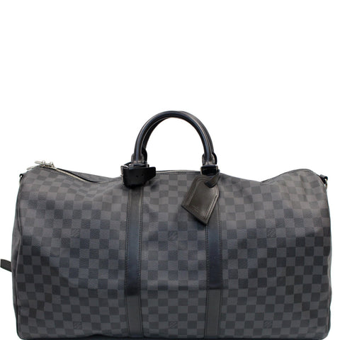 LOUIS VUITTON Keepall 55 Damier Graphite Bandouliere Travel Bag Black