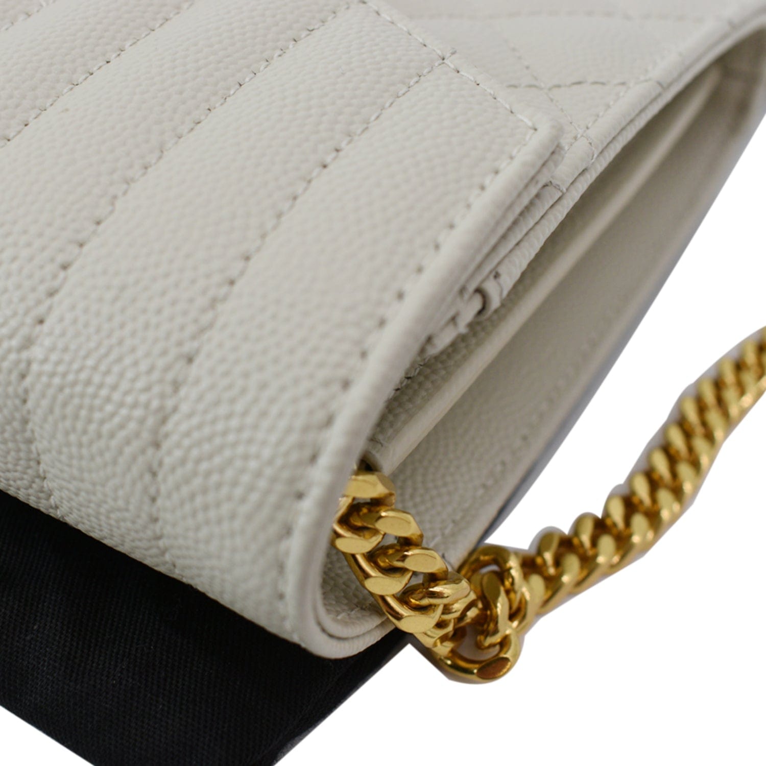 Saint Laurent Monogram Quilted Leather Chain Wallet White/Gold