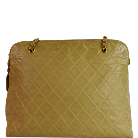 CHANEL Vintage Patent Leather Shoulder Bag Tan 3921871