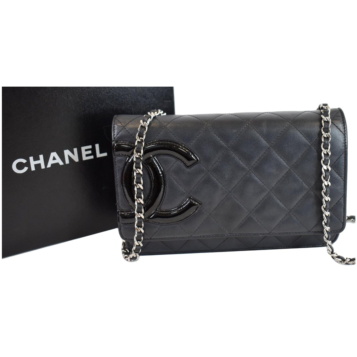 CHANEL WALLET ON CHAIN CAMBON BANDOULIERE WOC HAND BAG PURSE Black
