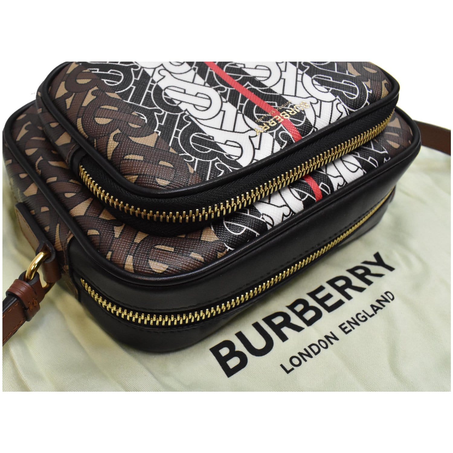 BURBERRY E-Canvas Monogram Stripe Mini Pocket Bag Bridle Brown 1150357