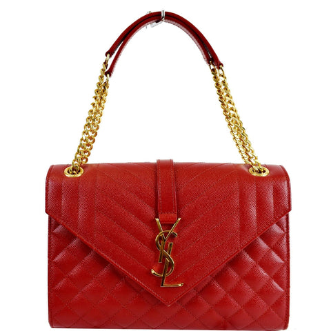 YVES SAINT LAURENT Medium Envelope Leather Chain Shoulder Bag Red