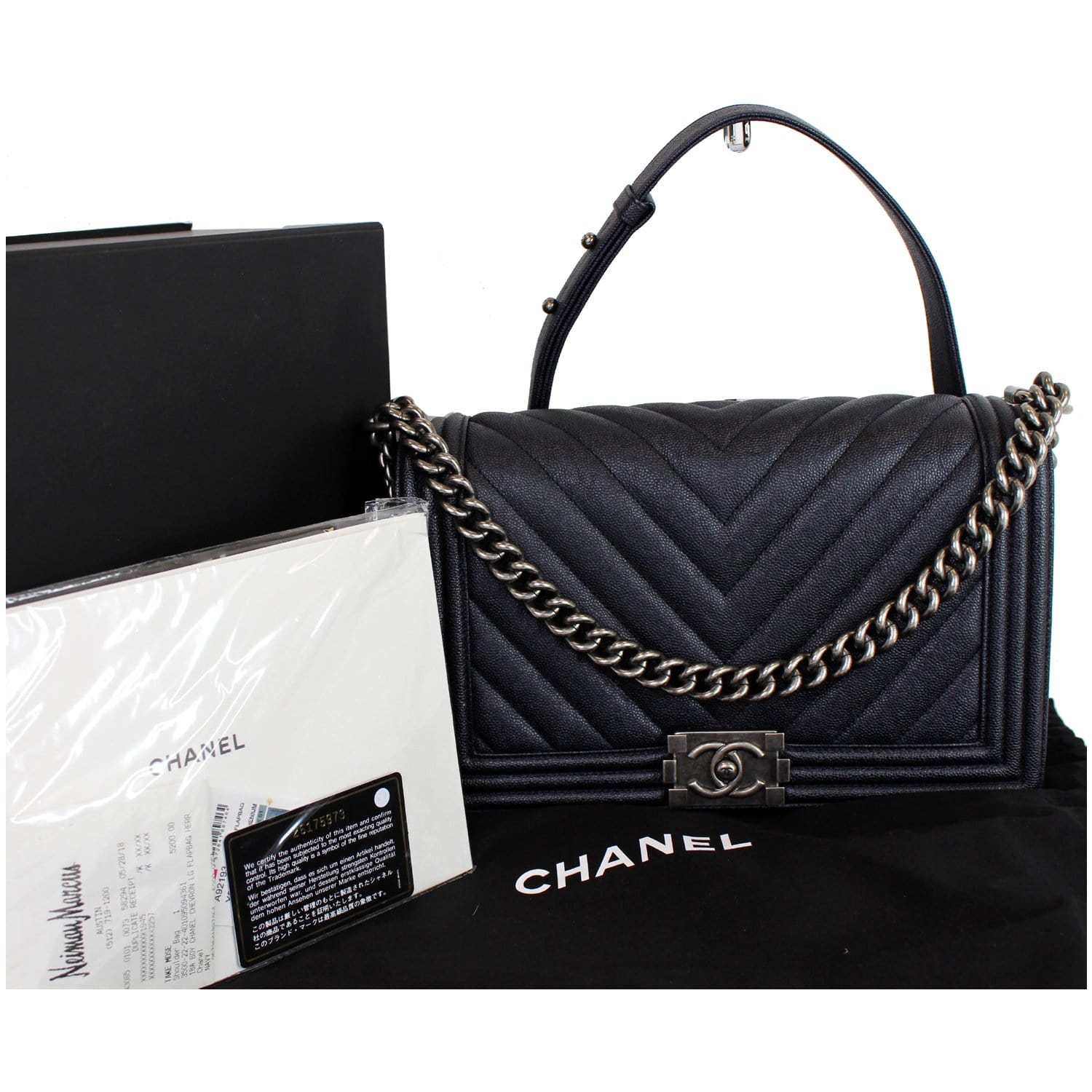 Chanel Black Chevron Caviar Boy Bag Medium Q6BFOF1IK7007