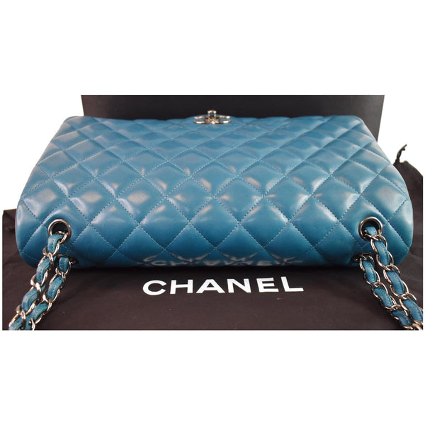 CHANEL Maxi Double Flap Calfskin Leather Shoulder Bag Turquoise