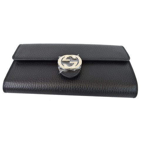 GUCCI GG Interlocking Continental Leather Wallet Black 598166