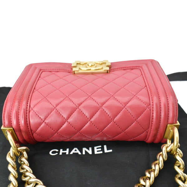 CHANEL Le Boy Small Lambskin Leather Shoulder Bag Red