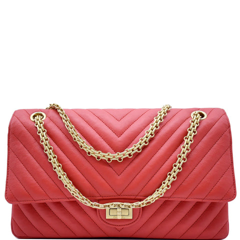 CHANEL 2.55 Reissue Double Flap Chevron Leather Shoulder Bag Red
