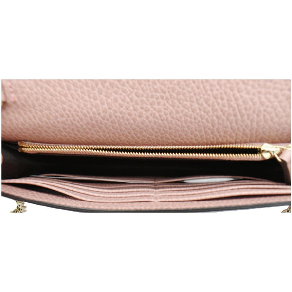 GUCCI Chain Wallet Pebbled Leather Clutch Bag Pink 466506