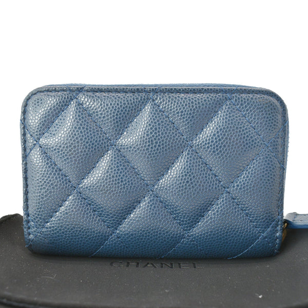 CHANEL Caviar Quilted Small Zip Around Wallet Blue