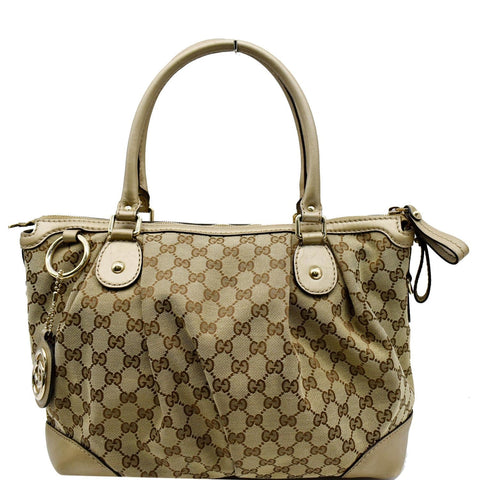 GUCCI Sukey GG Canvas Top Handle Satchel Bag Beige 285730